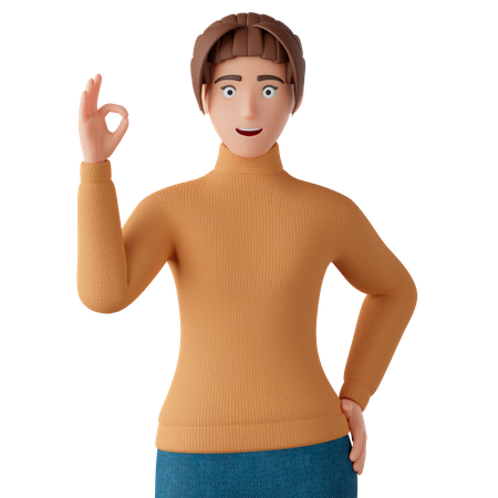 Mujer mostrando signo ok  3D Illustration