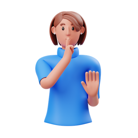 Mujer mostrando silencio por favor gesto  3D Icon