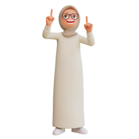 Mujer musulmana apuntando hacia arriba  3D Icon