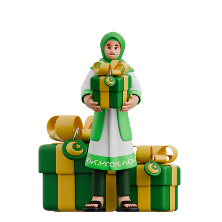 Mujer musulmana dando regalos  3D Icon