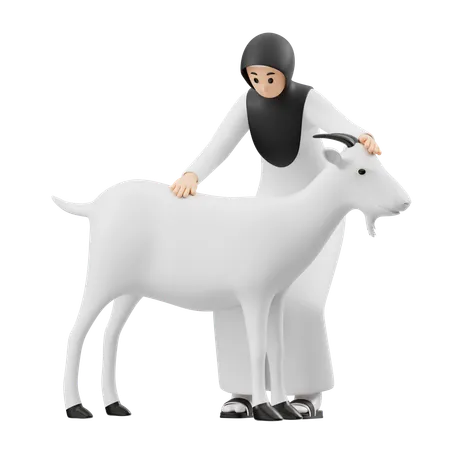 Mujer musulmana haciendo preparación de vacas  3D Illustration