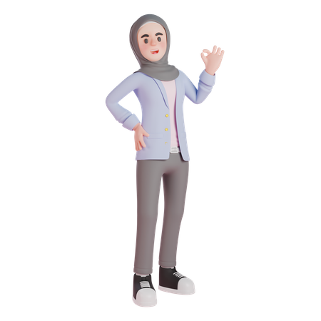 Mujer musulmana mostrando super signo  3D Illustration