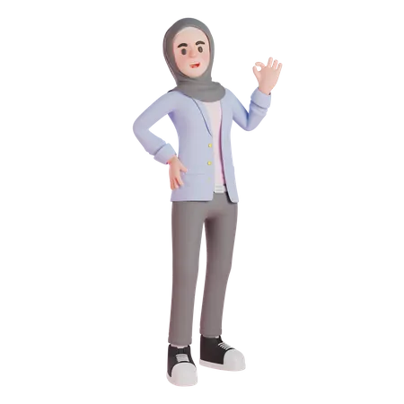Mujer musulmana mostrando super signo  3D Illustration