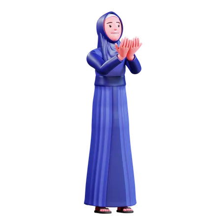 Mujer Musulmana De Personaje 3 D Con Ropa Azul 3D Illustration