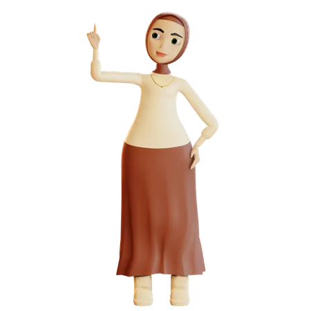 Mujer musulmana apuntando hacia arriba  3D Illustration