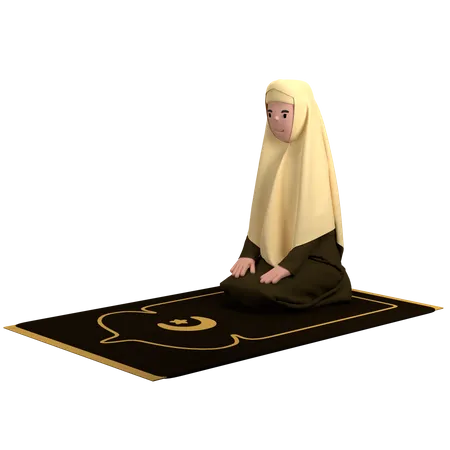 Mujer musulmana sentada entre la postura Sujood  3D Illustration