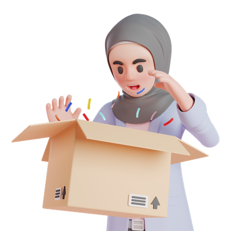 Mujer musulmana sorprendida al abrir una caja  3D Icon