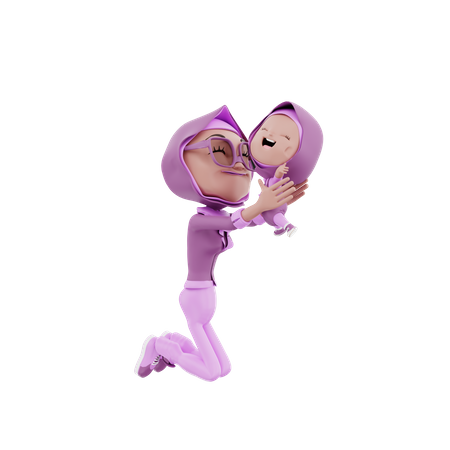 Mujer musulmana sosteniendo a su hijo  3D Icon