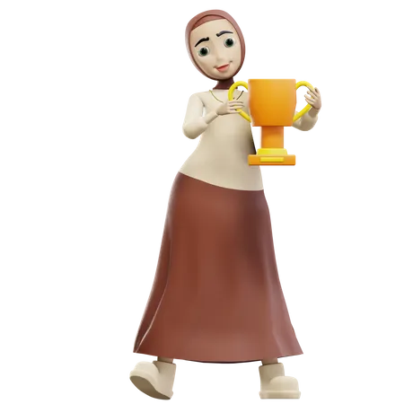 Mujer musulmana sosteniendo trofeo  3D Illustration