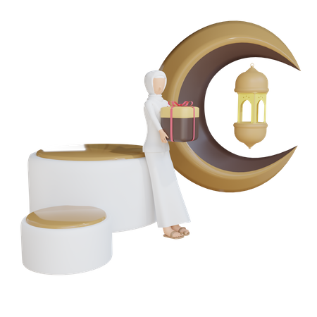 Mujer musulmana sostiene regalo eid  3D Icon