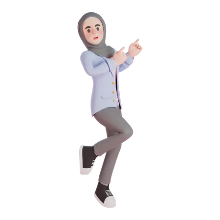 Oficinista musulmana apuntando a algo  3D Illustration