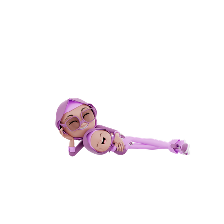 Mujer musulmana y su hijo acostados  3D Icon