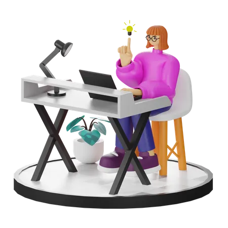 Mujer obteniendo ideas  3D Illustration