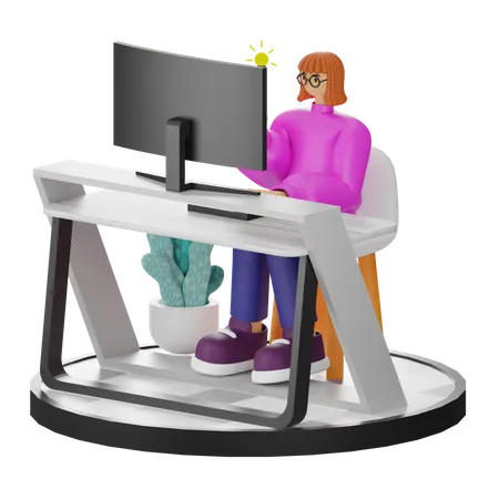 Mujer obteniendo ideas de trabajo  3D Illustration