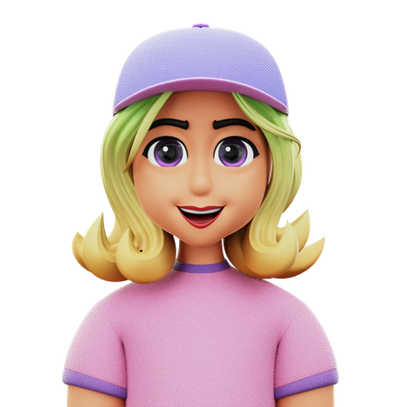 Mujer de pelo largo con sombrero  3D Icon
