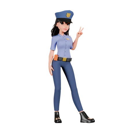 Agente de policía femenina haciendo el gesto de la paz  3D Illustration