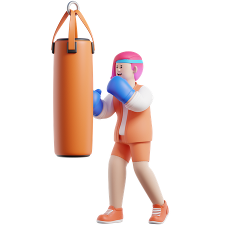 Mujer practicando boxeo con guantes  3D Illustration