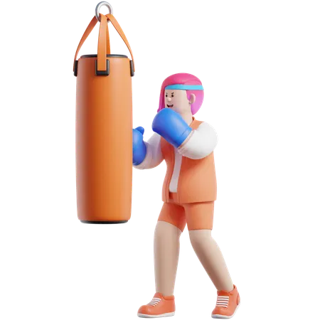 Mujer practicando boxeo con guantes  3D Illustration