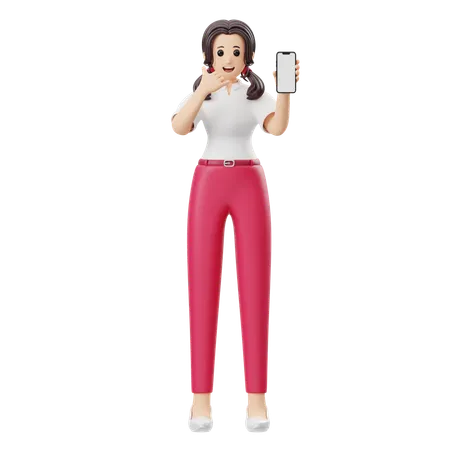 Mujer Publicidad Producto De Teléfono Móvil  3D Illustration