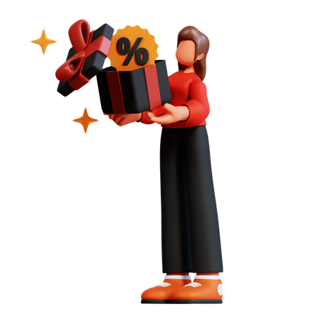 Mujer recibiendo regalo sorpresa con descuento  3D Icon