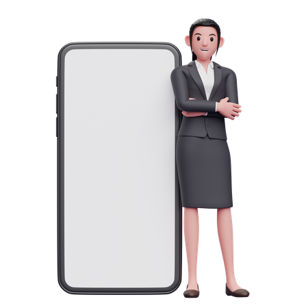 Mujer apoyada en el teléfono  3D Illustration