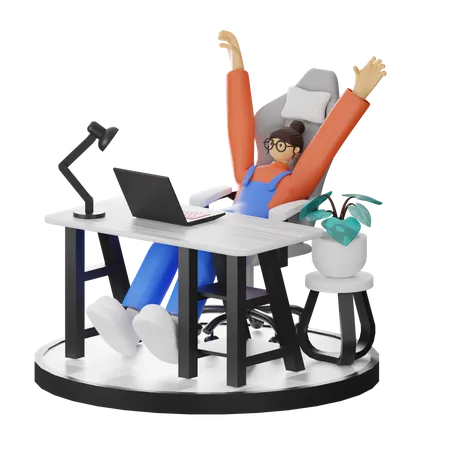 Mujer relajante después del trabajo  3D Illustration