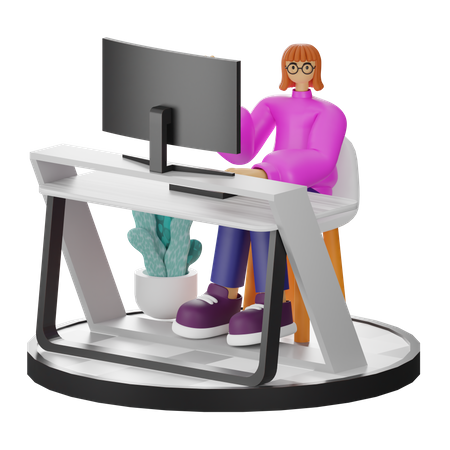 Mujer diciendo hola en el escritorio  3D Illustration