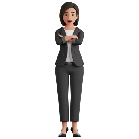 El Personaje 3 D De Una Mujer De Negocios Disfrazada Con Una Cara Satisfecha Se Encuentra En Una Pose Segura 3D Illustration