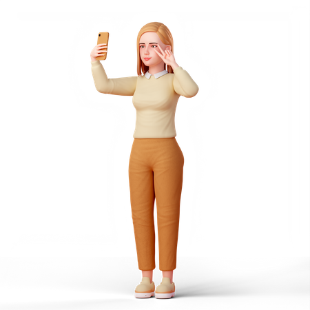 Mujer selfie con la mano de paz cerca del ojo  3D Illustration
