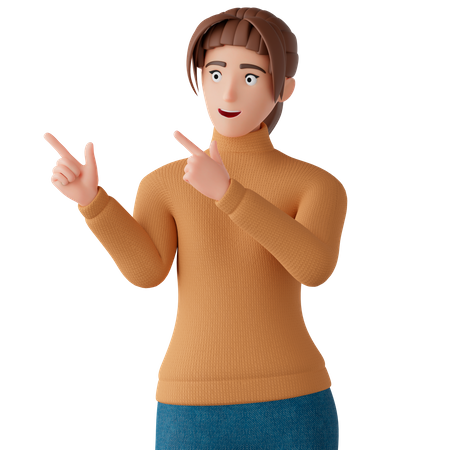 Mujer señala algo  3D Illustration