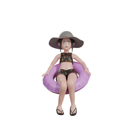 Mujer sentada en globo flotante  3D Illustration