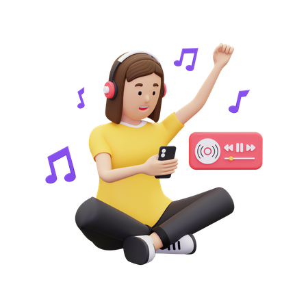 La mujer se siente feliz al escuchar música.  3D Illustration