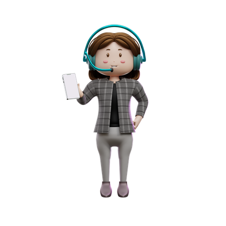 Servicio al cliente femenino con teléfono inteligente  3D Illustration