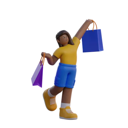 Mujer sosteniendo bolsa de compras  3D Illustration