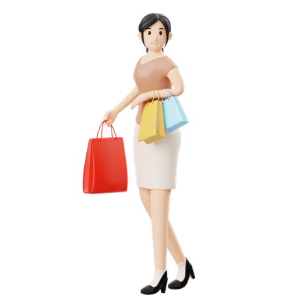 Mujer sosteniendo bolsas de compras  3D Illustration