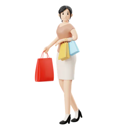 Mujer sosteniendo bolsas de compras  3D Illustration