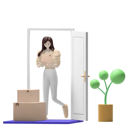 Mujer sosteniendo cajas en la mano  3D Illustration