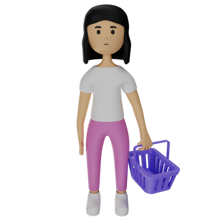 Mujer sosteniendo la cesta  3D Illustration