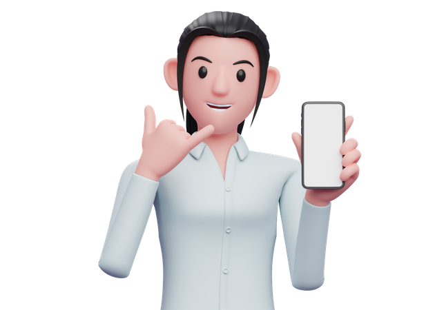 Mujer sosteniendo el teléfono con gesto de Llámame  3D Icon