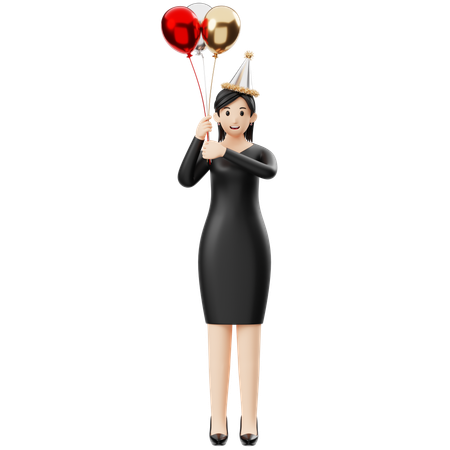 Mujer sosteniendo globos  3D Illustration