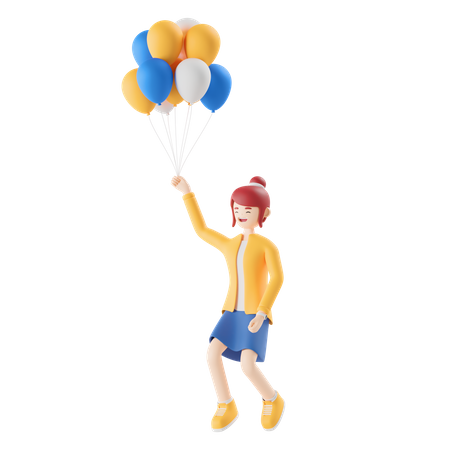 Mujer sosteniendo globos  3D Illustration