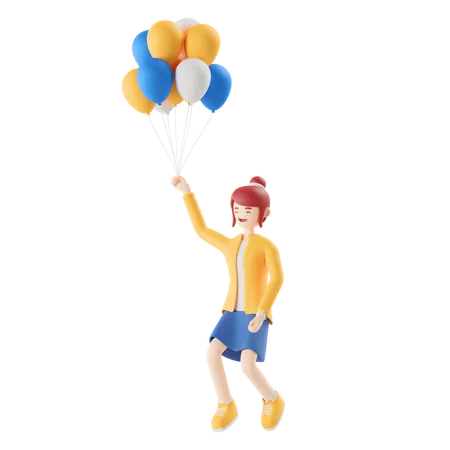 Mujer sosteniendo globos  3D Illustration