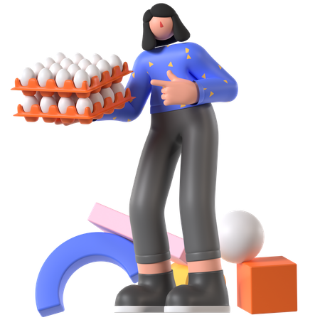 Mujer sosteniendo huevos de gallina  3D Illustration