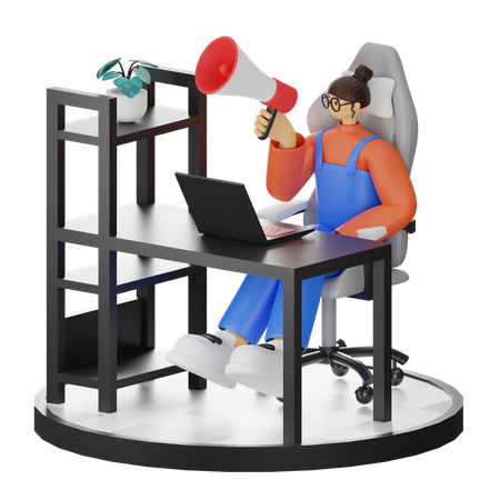 Mujer sosteniendo megáfono  3D Illustration