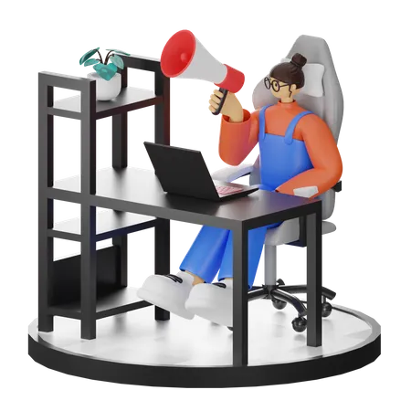 Mujer sosteniendo megáfono  3D Illustration