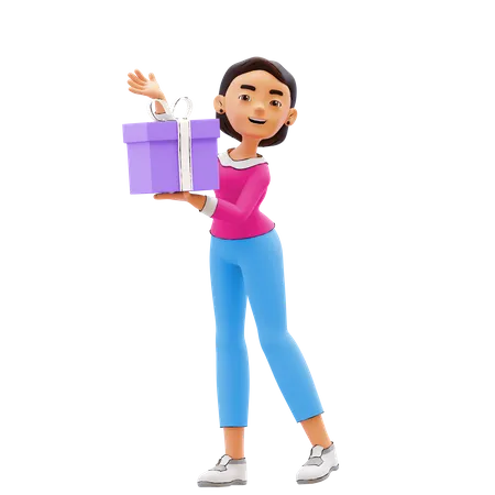 Mujer sosteniendo regalo  3D Illustration