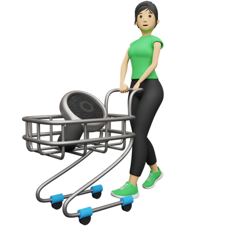 Mujer sosteniendo carrito de compras  3D Illustration