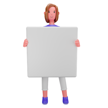 Mujer sosteniendo un cartel en blanco  3D Icon