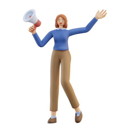Mujer sosteniendo un megáfono  3D Illustration