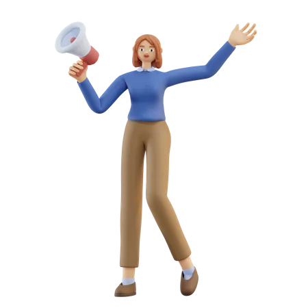 Mujer sosteniendo un megáfono  3D Illustration